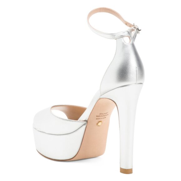 STUART WEITZMAN Silver Made In Spain Disco Platform Sandals - Picture 2 of 2